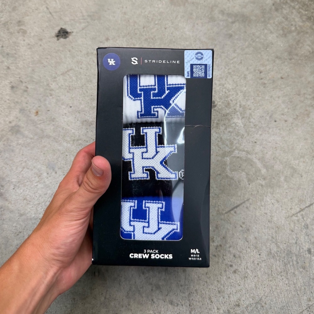 Strideline University of Kentucky Wildcats 3 Pack Crew Socks Blue White M/L NEW